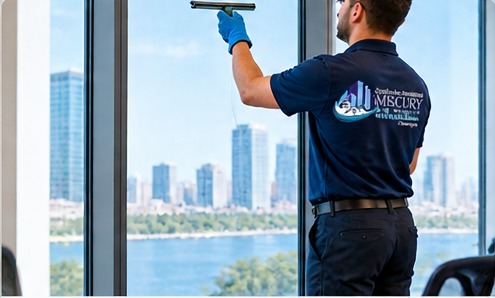 Lavage de vitres dans un immeuble